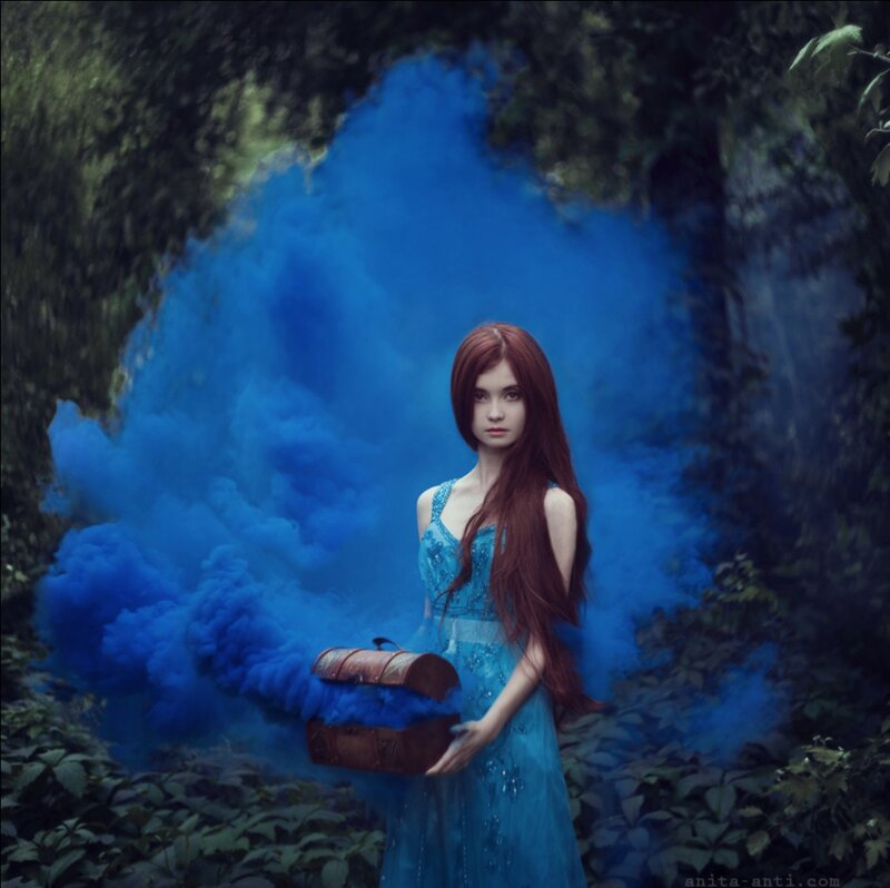 Woman in Blue Dress — Mysterious, Digital Art, Chest