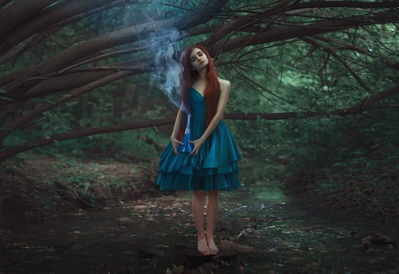Woman in Blue Dress — Mysterious, Photograph, Forest