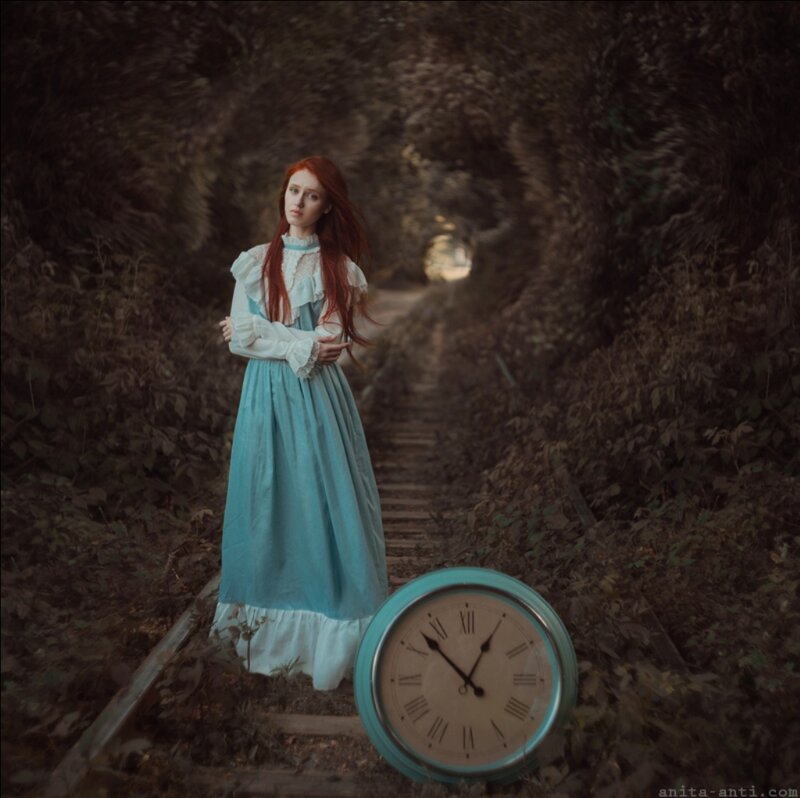 Woman in Blue Dress — Mysterious, Photograph