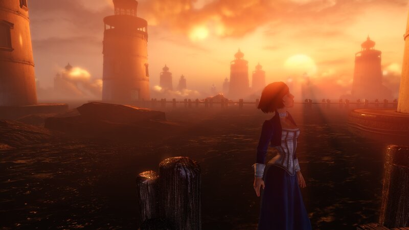 Woman in Blue Dress — Orange, Dramatic, Sunset, 3d Render
