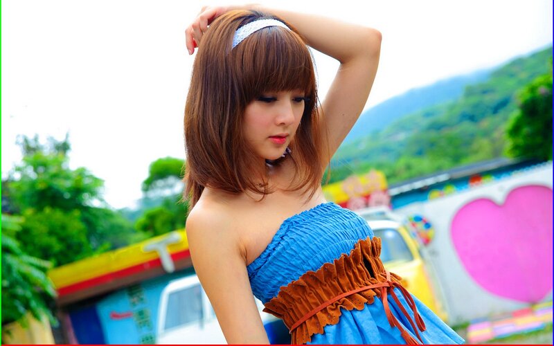 Woman in Blue Dress — Outdoor, Afternoon, Photograph, Heart Mural