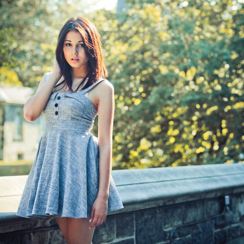 woman in blue dress outdoors