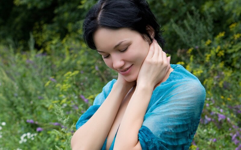 woman in blue dress outdoors