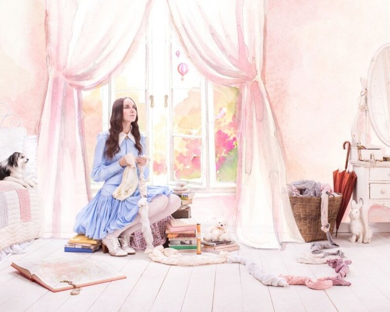 Woman in Blue Dress — Pink, Serene, Afternoon