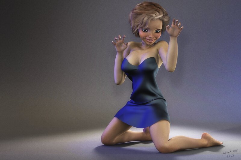 Woman in Blue Dress — Playful, 3d Render