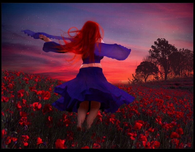Woman in Blue Dress — Purple, Dramatic, Sunset