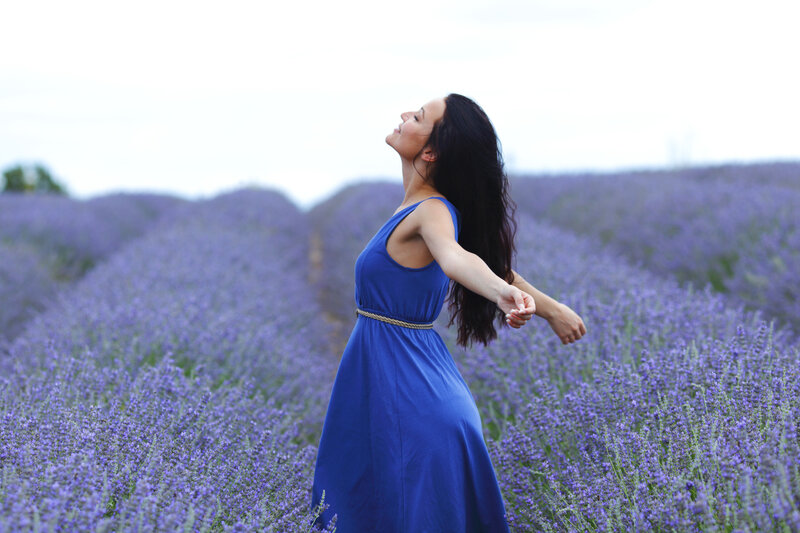 Woman in Blue Dress — Purple, Serene, Afternoon