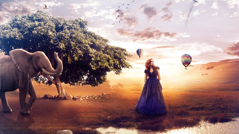 Woman in Blue Dress — Purple, Serene, Sunset