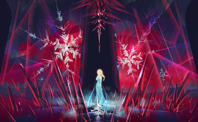 Woman in Blue Dress — Red, Dramatic, Night