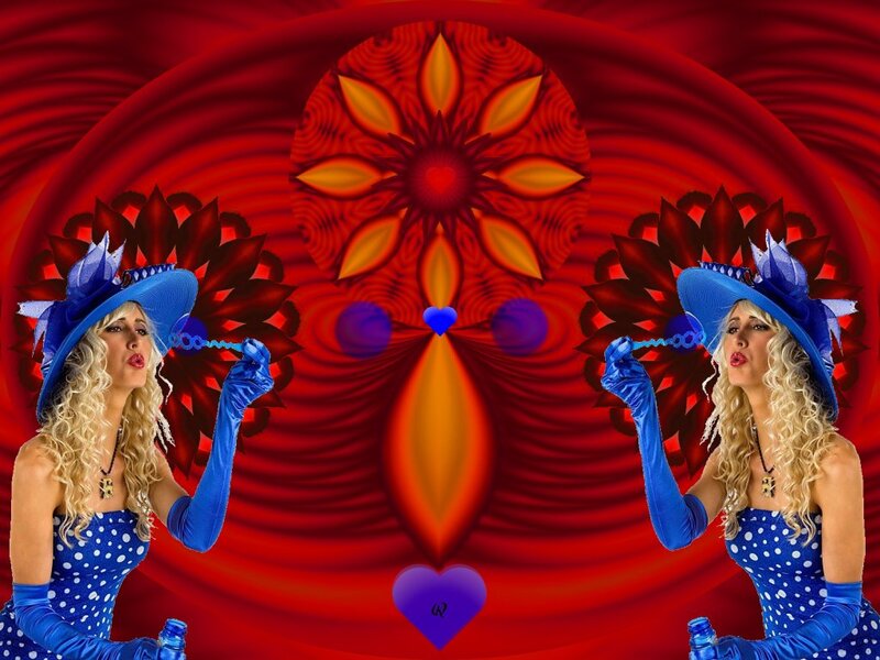 Woman in Blue Dress — Red, Dramatic