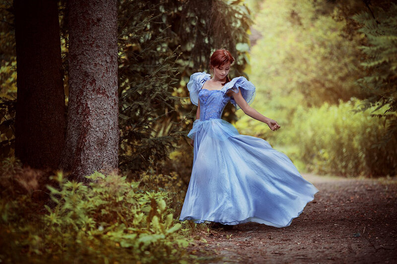 Woman in Blue Dress — Serene, Afternoon, Photograph, Forest, Path