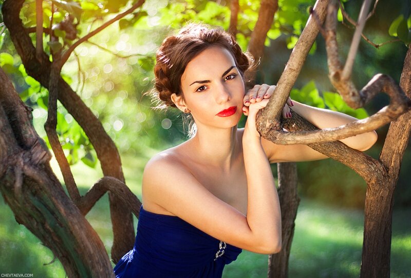 Woman in Blue Dress — Serene, Afternoon, Photograph, Tree, Branches