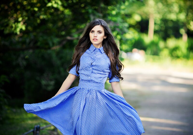Woman in Blue Dress — Serene, Afternoon, Photograph, Trees, Path
