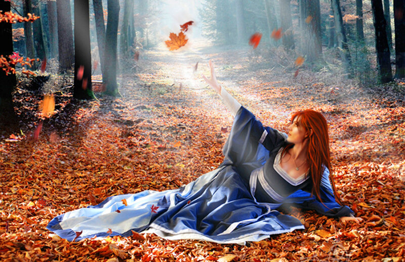 Woman in Blue Dress — Serene, Autumn
