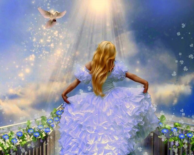 Woman in Blue Dress — Serene, Digital Art, Dove