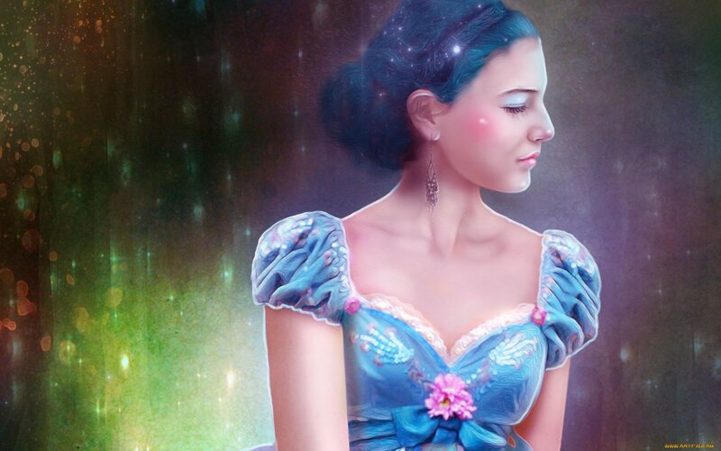 Woman in Blue Dress — Serene, Digital Art, Earrings
