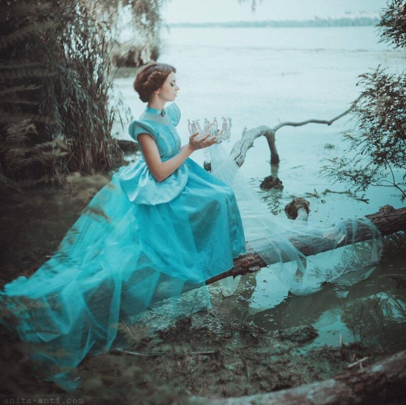 Woman in Blue Dress — Serene, Photograph, Crown