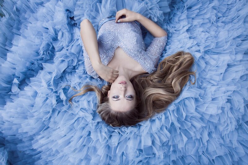 Woman in Blue Dress — Serene, Photograph, Hair, Floor