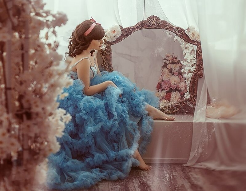 Woman in Blue Dress — Serene, Photograph, Mirror