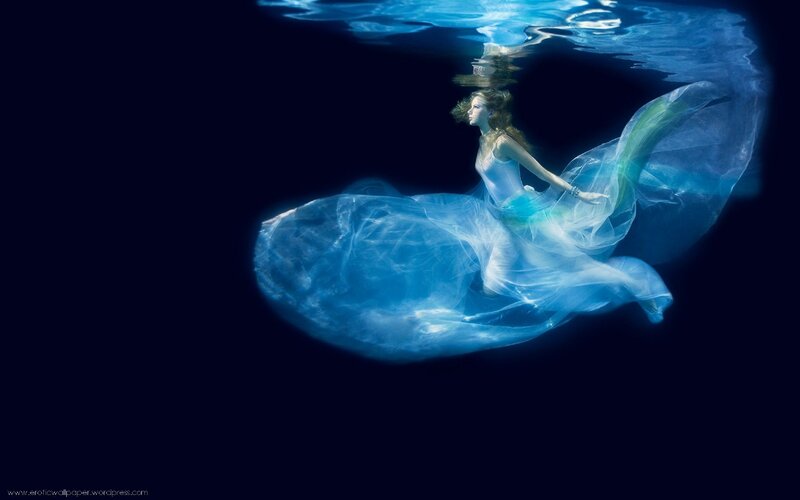 Woman in Blue Dress — Serene, Photograph, Underwater, Light