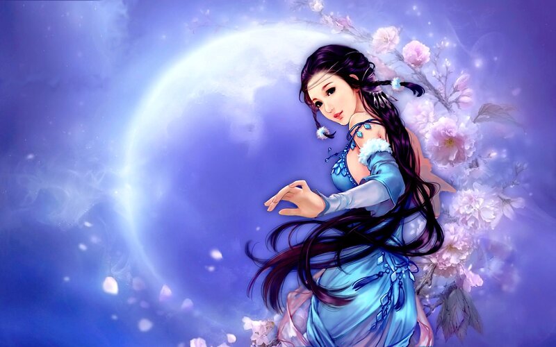 woman in blue dress under moon
