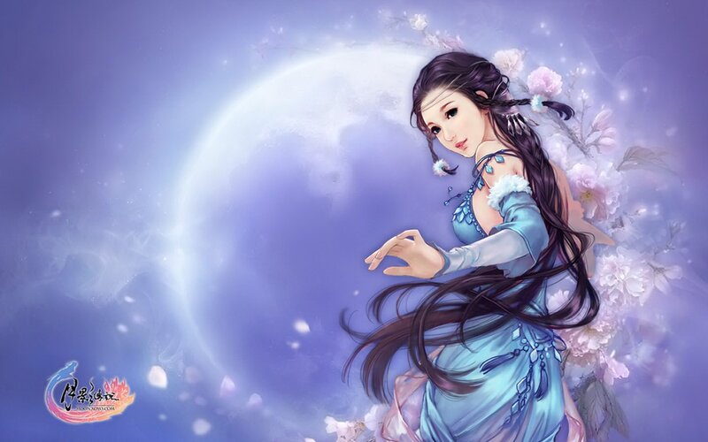 woman in blue dress under moonlight