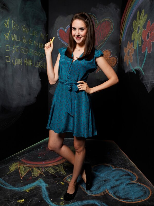 woman in blue dress with chalk art