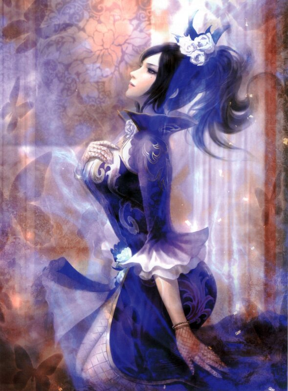 woman in blue dress with flowers