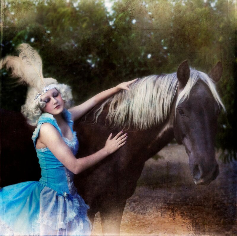 Woman in Blue Dress with Horse