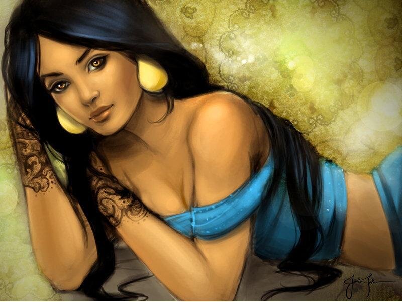 woman in blue dress with tattoos