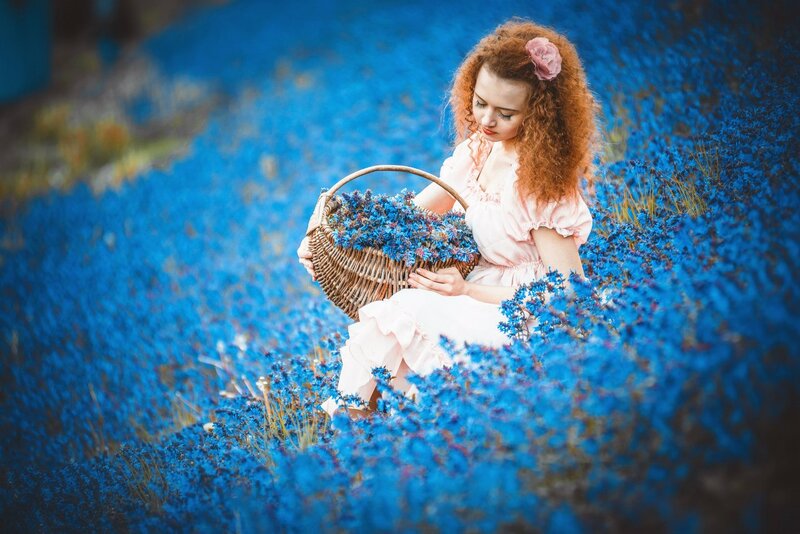 Woman in Blue Field — Serene