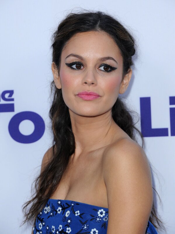 woman in blue floral dress