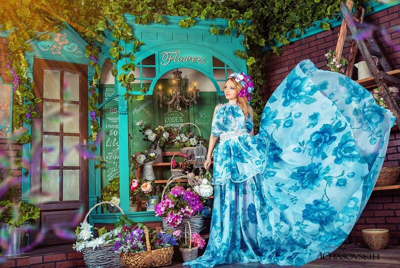 Woman in Blue Floral Dress — Whimsical