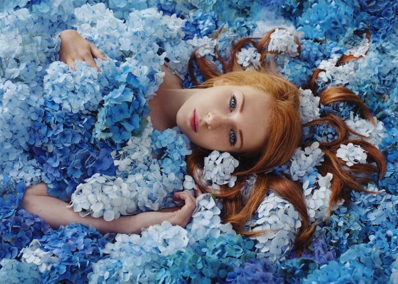 Woman in Blue Flowers — Serene