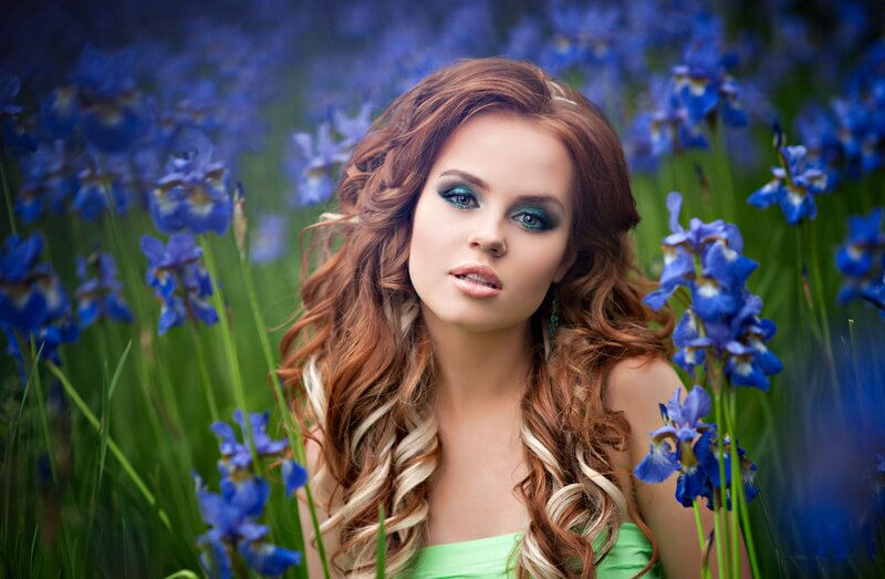 Woman in Blue Flowers