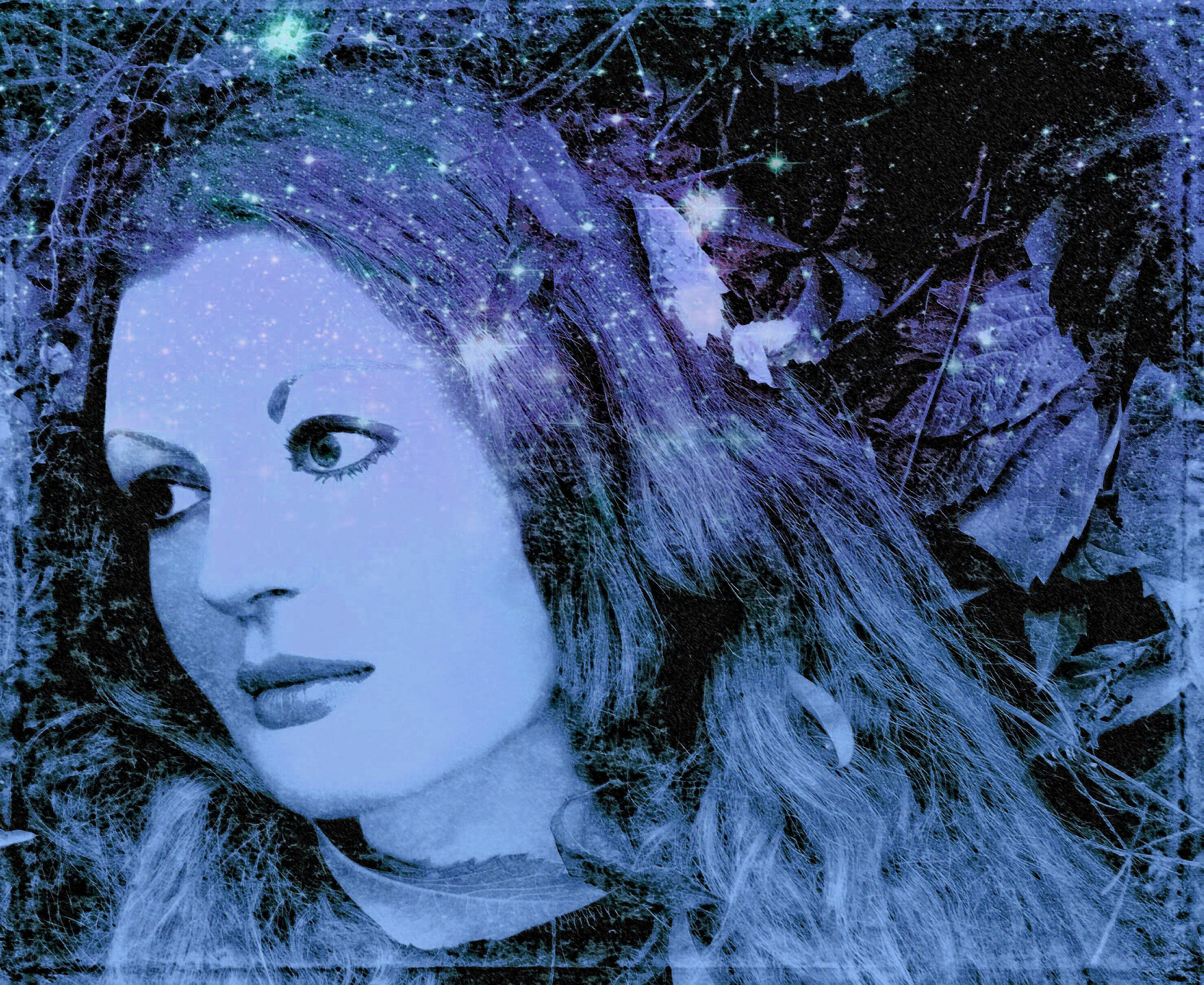 woman in blue forest
