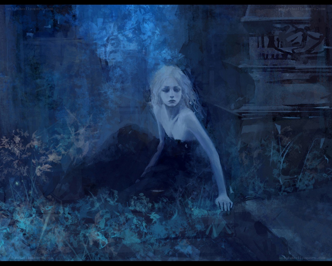woman in blue forest