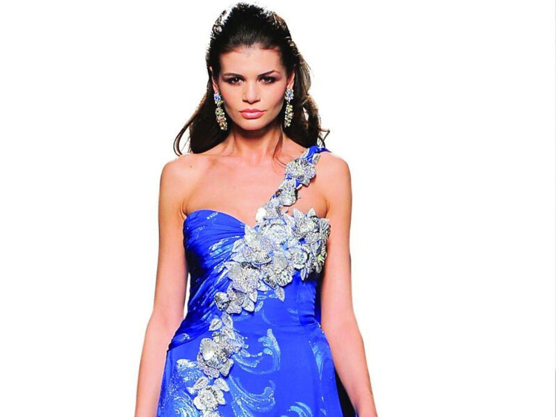 woman in blue gown