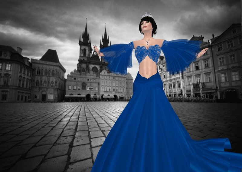 Woman in Blue Gown — Dramatic, 3d Render, Crown