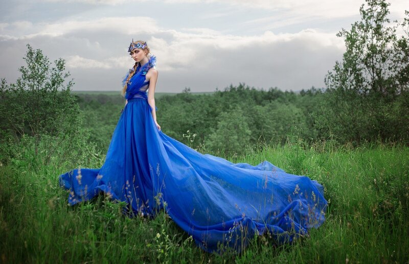 Woman in Blue Gown — Dramatic, Afternoon, Photograph, Crown