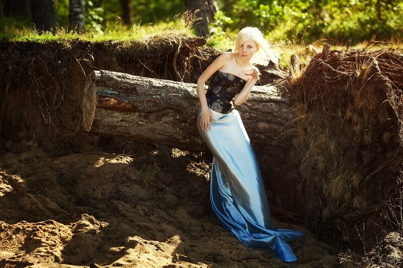 Woman in Blue Gown — Dramatic, Afternoon, Photograph, Forest