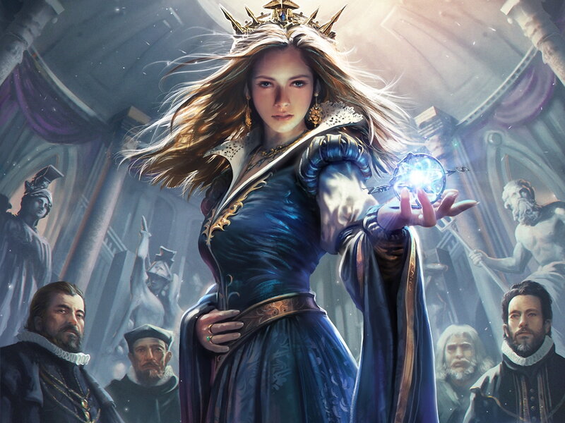 Woman in Blue Gown — Dramatic, Digital Art, Crown