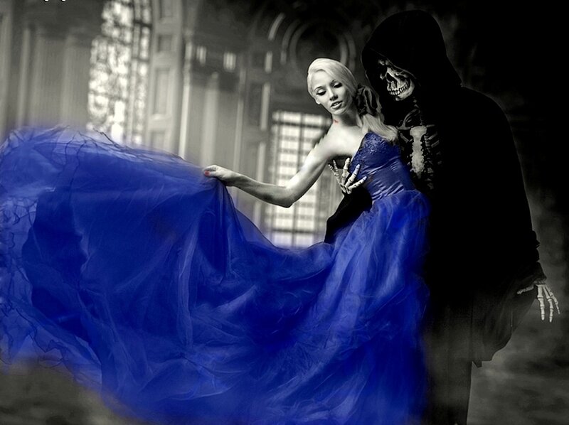 Woman in Blue Gown — Dramatic, Digital Art, Skeleton