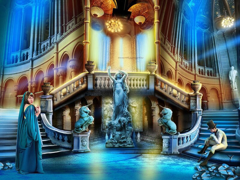 Woman in Blue Gown — Dramatic, Digital Art, Statue