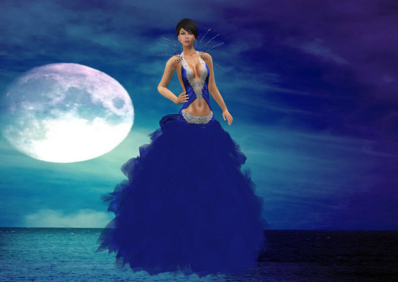 Woman in Blue Gown — Dramatic, Night, 3d Render