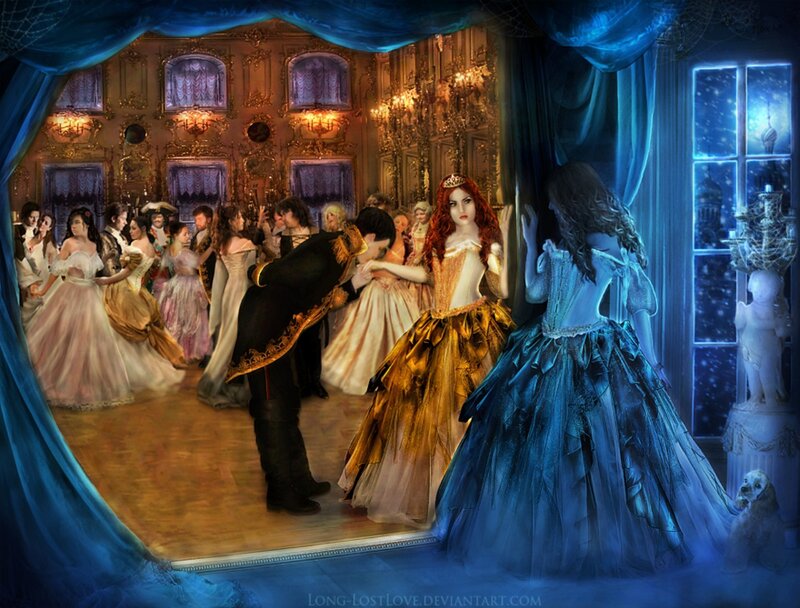 Woman in Blue Gown — Dramatic, Night, Digital Art, Ballroom