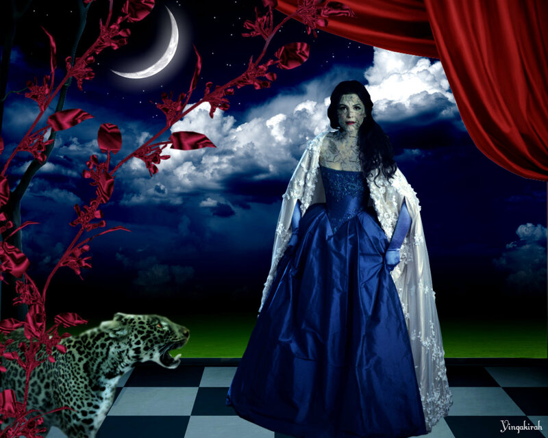 Woman in Blue Gown — Dramatic, Night, Digital Art, Leopard