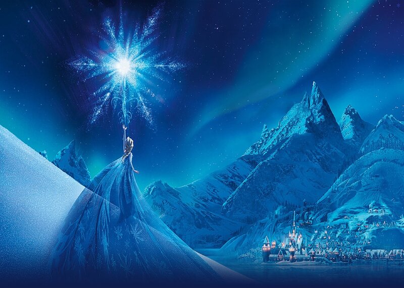 Woman in Blue Gown — Dramatic, Night, Digital Art, Snowy Mountains