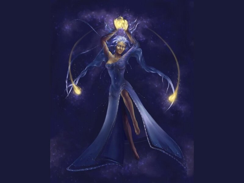 Woman in Blue Gown — Dramatic, Night, Digital Art, Stars