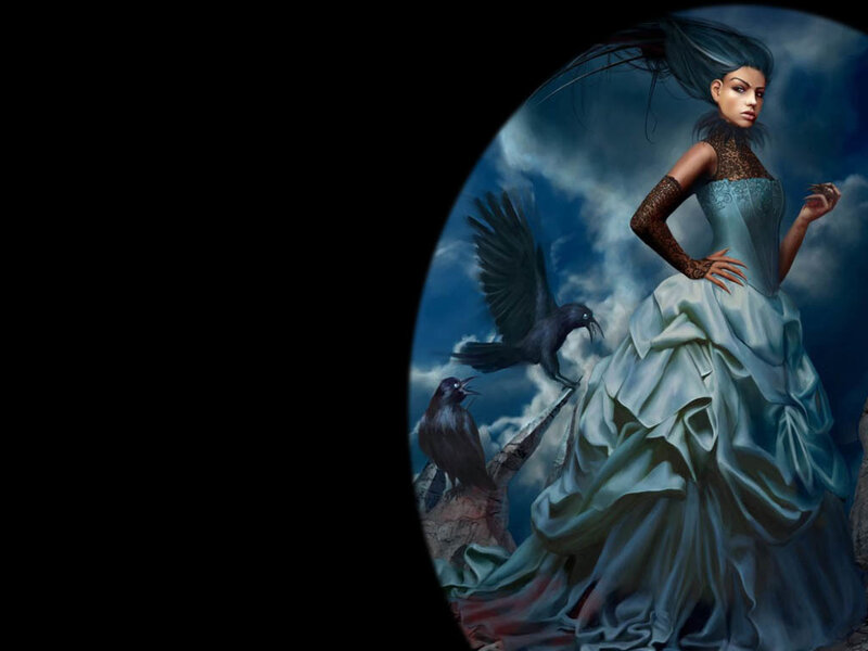 Woman in Blue Gown — Dramatic, Night, Digital Art